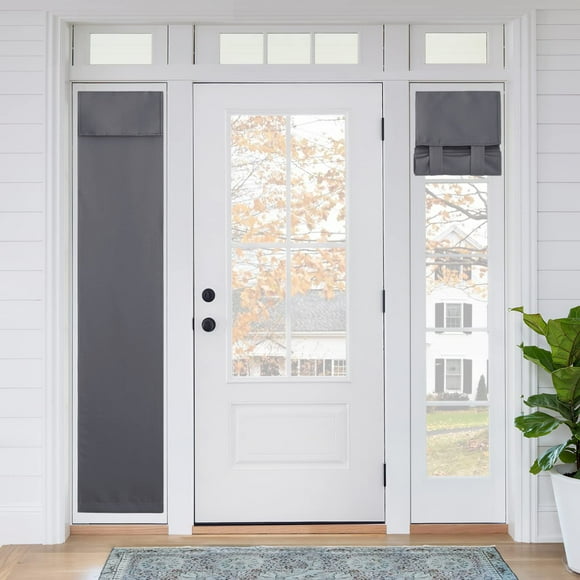 RYB HOME Sidelight Door Curtains Set, Thermal Insulated Blackout Front Door Window Curtains for French Door Full Privacy Assured Small Shade for Side Door Glass Door, Grey, 2 Panels-12