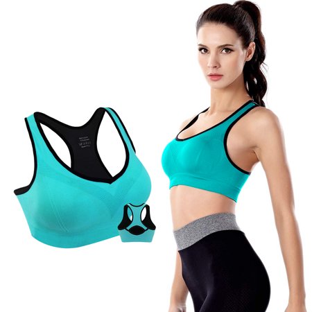 

Padded Seamless Sports Bras Women s Racerback Yoga Bras with High Impact Support for Indoor Outdoor Workout Yoga Gym Fitness XL Size Blue