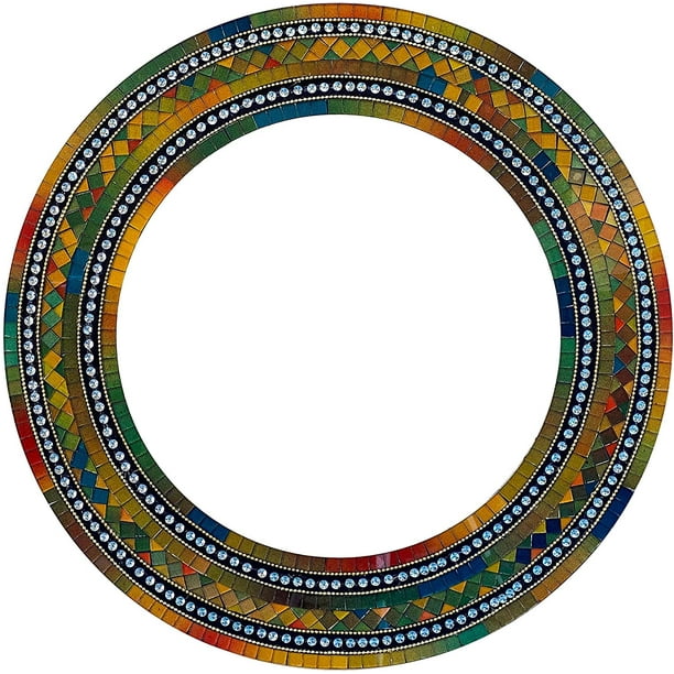 Zorigs Mirror Wall Art Décor Handcrafted Decorative Autumn Green Red Orange Yellow Deep Blue Brown Round Mosaic 24 Frame 16 Hallway Bedroom Living Room Com Zorigs Mirror Wall Art Décor, Red Wall Mirrors Decorative