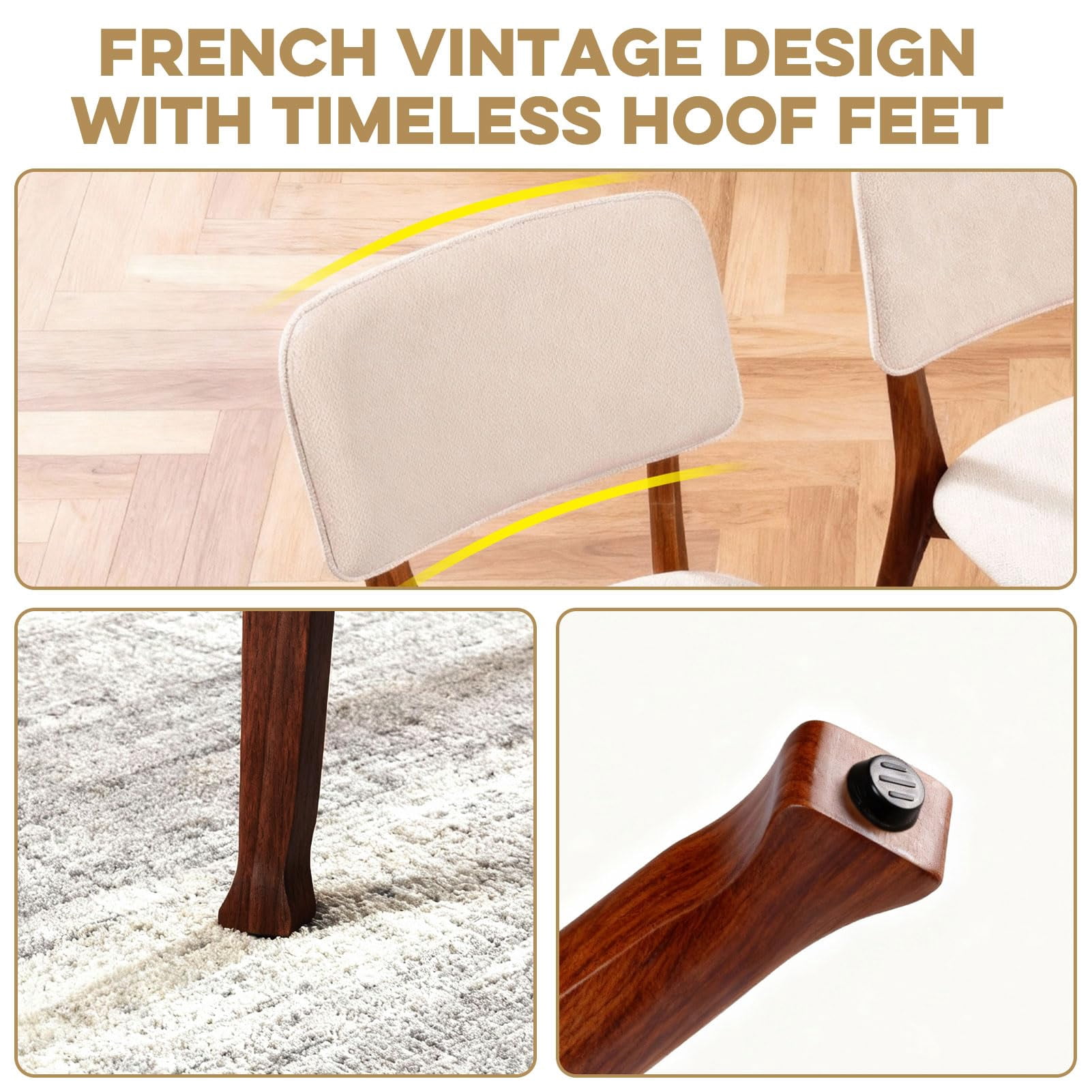 Wooden Dining Chairs Set of 2, Fabric Upholstered Kitchen Chairs with Curved Backrest, 300LBS Capacity