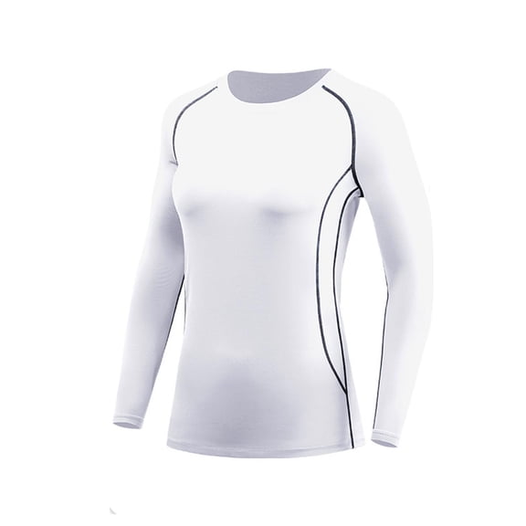 Womens Workout Tops Contoured Seams Compression Fit Crew Neck Workout Long Sleeve Tops for Women Performance Athletic Tops Gym Yoga Athletic Wear