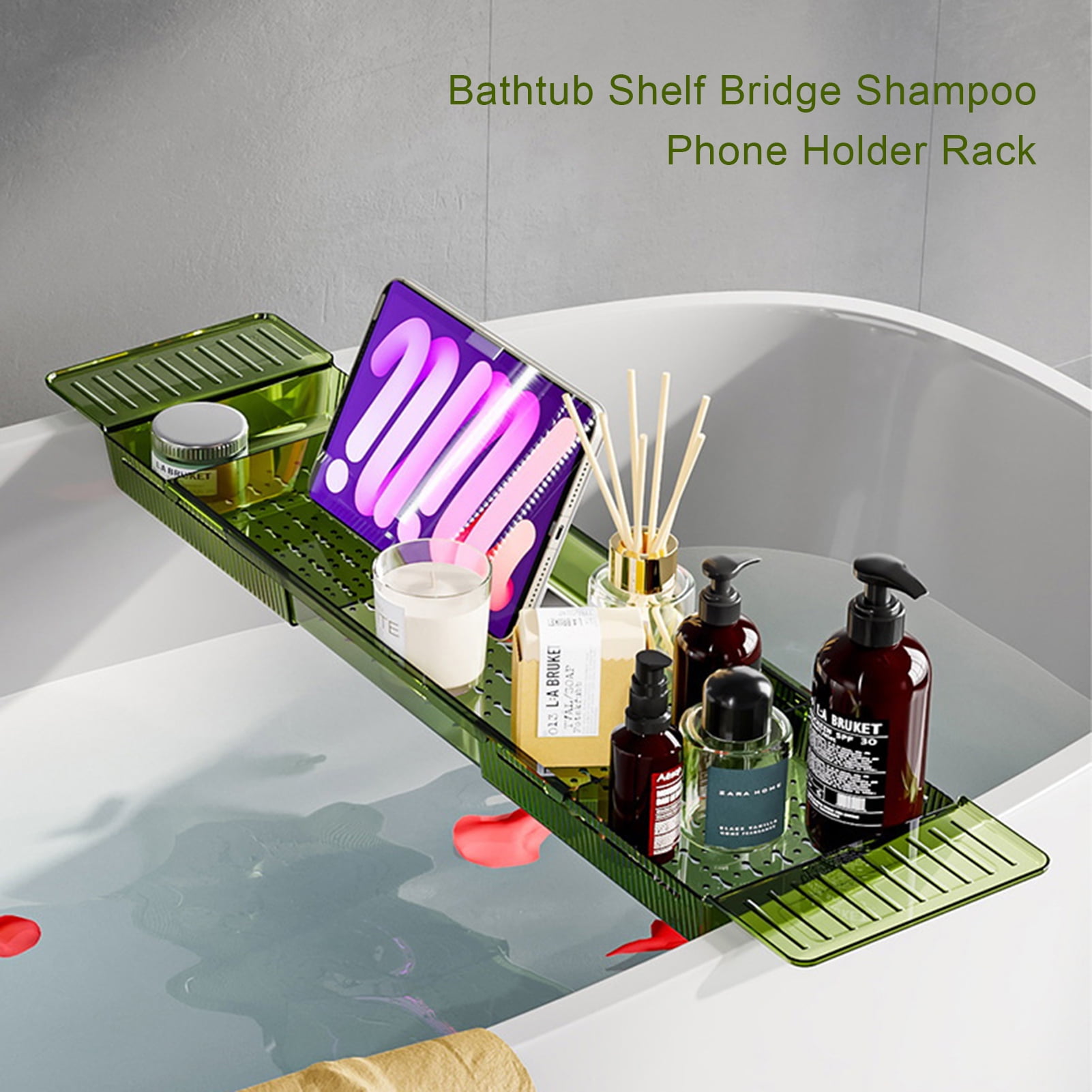 1pc Telescopic Drain Bathtub Rack, Toilet Bathroom Plastic Bath Tub Rack,  Multi-functional Storage Rack, Bathtub Tray，Shower Supplies Rack