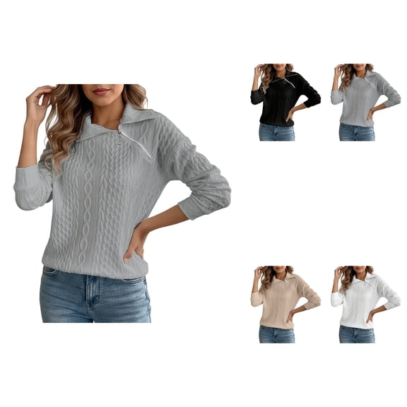 Women's Side Zipper Stand Collar Pullover Sweater – Long Sleeve Soft Comfortable Knitted Solid Color Fall Winter Casual Outerwear