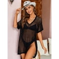 thumbnail image 4 of Attraco Womens Beach Dress Short Sleeve Crochet Top Side Split Hollow Out Mesh Bathing Suit Cover Ups Dress Swimwear S-XL, 4 of 7