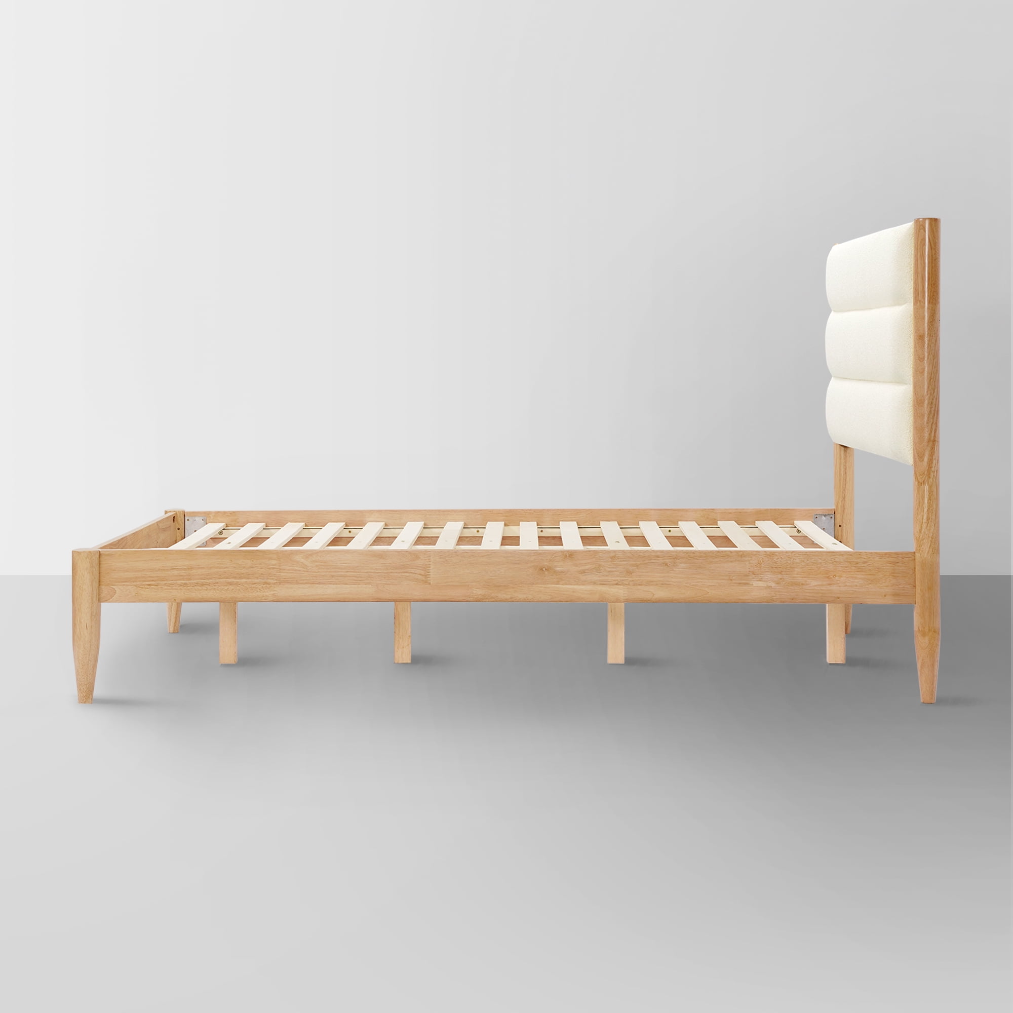 Spruce & Spring Upholstered Solid Wood Platform Bed Frame with Headboard Cream, Queen