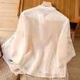thumbnail image 4 of Womens Embroidered Tops Chinese Frog Casual Blouses Loose Fit Tee Shirt Women Linen Clothing For Women Chinese Style Tops For Women Flowy Tops For Women Gauze Tunic Tops For Women Beige L, 4 of 6