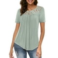 thumbnail image 6 of VERABENDI Women's Plus Size Tops Summer Short Sleeve Lady Tunic Shirts Lace Splicing Blouses,M-4XL, 6 of 6