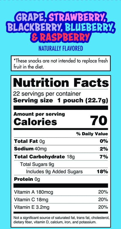 Dole Fruit Snacks, Mixed Berries Flavored, Big 9 Allergen Free, Dye Free, Gluten Free, Gelatin Free, Lunch Snacks 22 Count