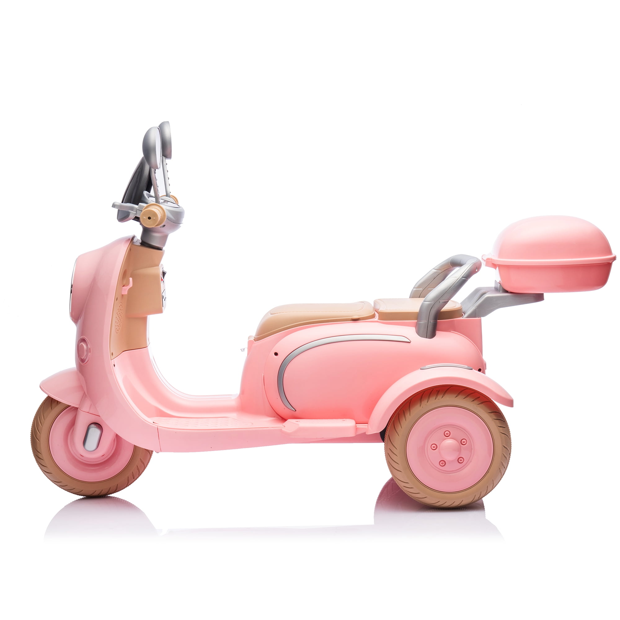 Urday 12V Kids Electric Motorcycle with Parent Seat, Dual 25W Motors 3-Wheeled Ride On Toy, Bluetooth Music, USB, High Weight Capacity 132 lbs, Beige