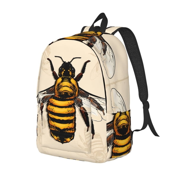 Disketp Honey Bee print Canvas Backpack Lightweight Travel Daypack Student Rucksack Laptop Backpack-Medium