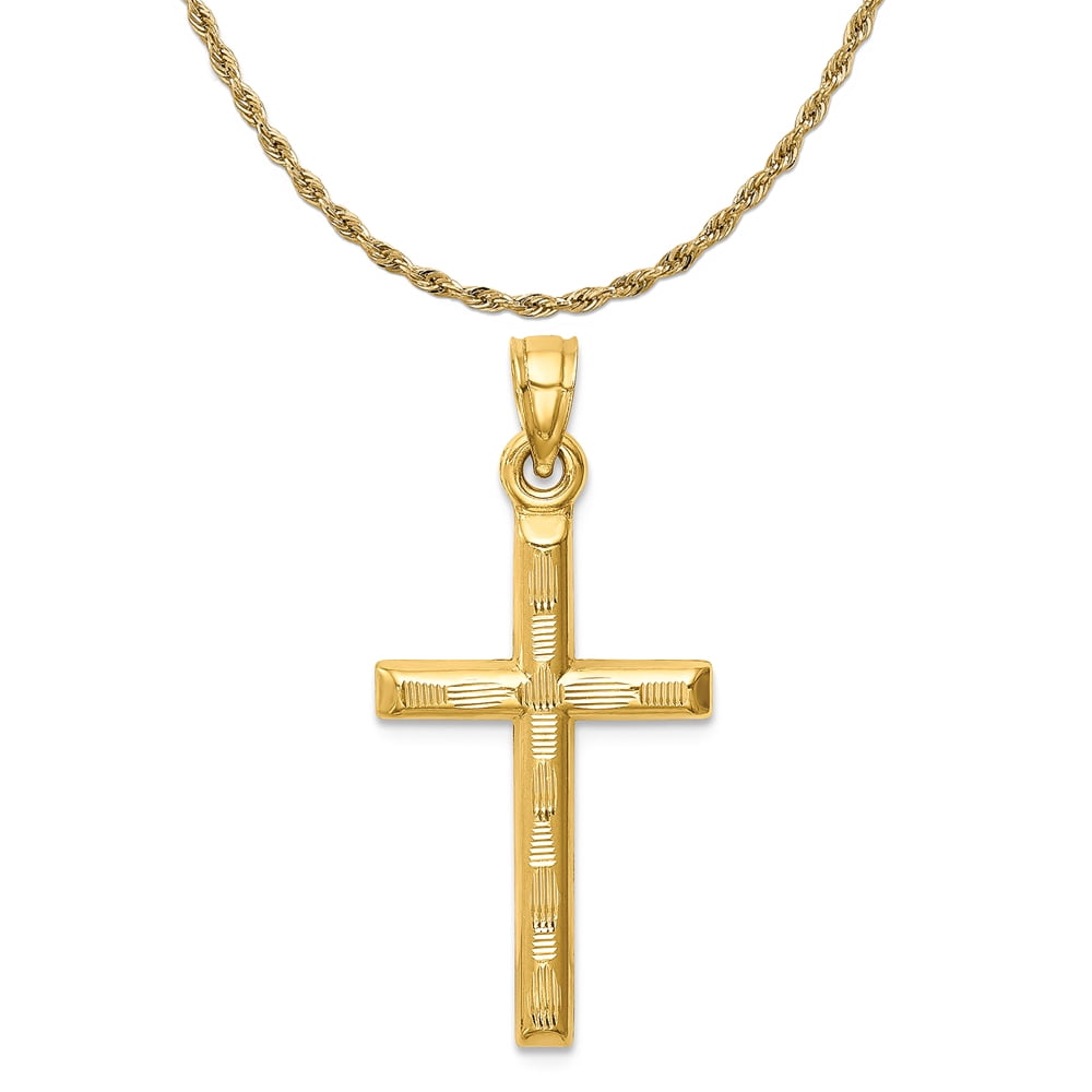 Wellingsale 14K Two 2 Tone White and Yellow Gold Polished Diamond Cut Ornate Religious Catholic Gothic Crucifix Pendant with CZ Accents 