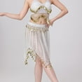 thumbnail image 4 of Womens Sheer Mesh Mini Skirts Bell Dance Handkerchief Hem Sequin See-Through Skirts Sparkly Gold Coins White, Free Size, 4 of 7