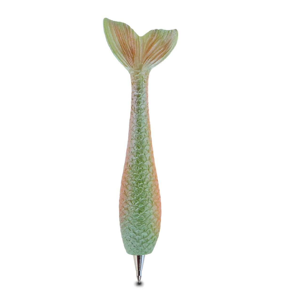 Planet Pens Sparkle Green Mermaid Tail Novelty Pen - Unique Kids & Adults Office Supplies Ballpoint Pen, Colorful Fairy Tale Animal Writing Pen For Stationery School & Office Desk Decor Accessories