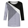 thumbnail image 4 of Pompotops T-shirt Blouse à Manches 3/4 Contrastées à Col Rond Décontracté pour Femmes en Solde, 4 of 4