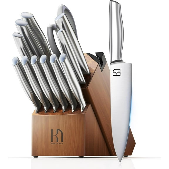 Kitchen Knife Set 14 Piece Premium Japanese High Carbon Stainless Steel Knife Block Sets with Built-in Sharpener, Razor Sharp Knives Set for Kitchen, Quality Acacia Wood Block Knife Set