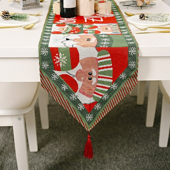 Christmas Table Runner for Christmas Table Decorations Family Dinners and Everyday Use With Tassels Pendant Festive Holiday Dinning Table Decorations