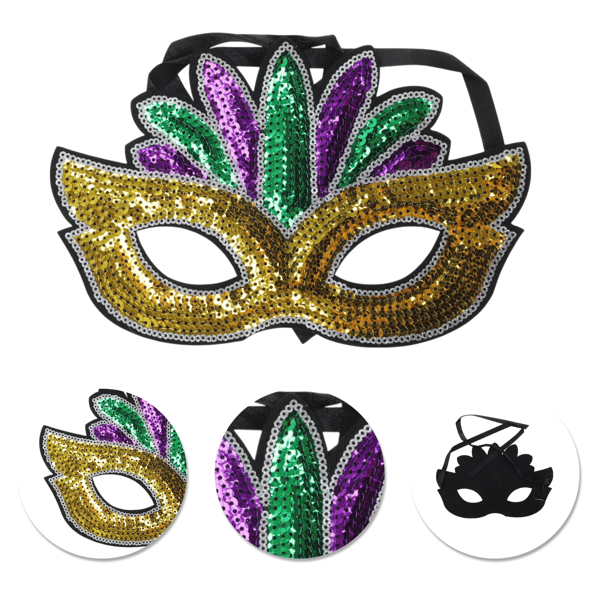 Unique Bargains 1 Pack Colorful Sequins Party Mask Purple Green Yellow 2