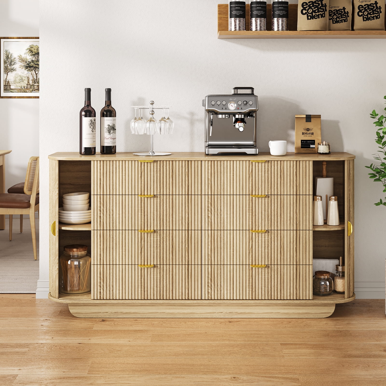 63'' Wide FOUHIU Fluted 8-Drawer Dresser – Modern Wooden Storage for Bedroom, Living Room, Hallway