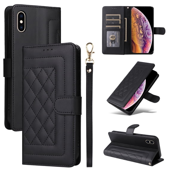 JTCASES Compatible with iPhone X/iPhone Xs 5.8 inch Case Wallet Flip Folio Case [Kickstand] with RFID Blocking Card Holders [Shockproof] and Wrist Strap Phone Cover for Men Women Girls, Black