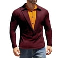 thumbnail image 1 of Kalauyu Mens Long Sleeve Muscle T Shirts Casual V-Neck Fake Two Pieces Tee Shirts, 1 of 6