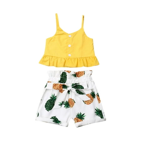

Suanret Toddler Kid Baby Girls Clothes Sling Tops Vest Pineapple Shorts Holiday Summer Outfits Yellow 4-5 Years