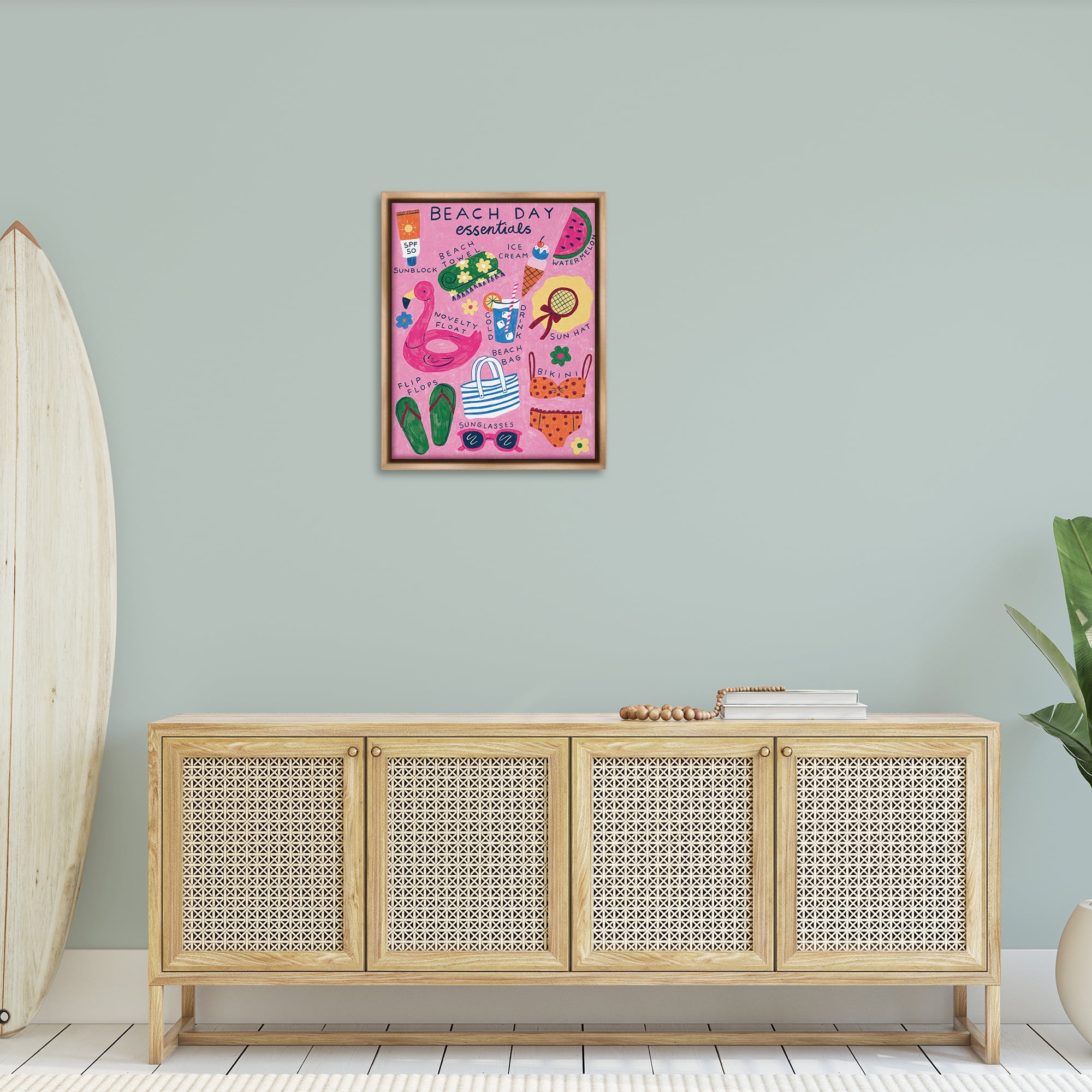 Stupell Industries Beach Day Essentials Nautical & Beach Painting Brown Floater Framed Canvas Art Print Wall Art, 25 x 31