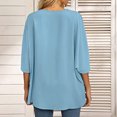 thumbnail image 6 of USSUMA T-Shirts for Women Trendy Solid Color Women's Shirts and Blouses Batwing Short Sleeve Female Tops Dressy Casual Summer Oversized Chiffon Boho V Neck Plus Tunics Beach, 6 of 8
