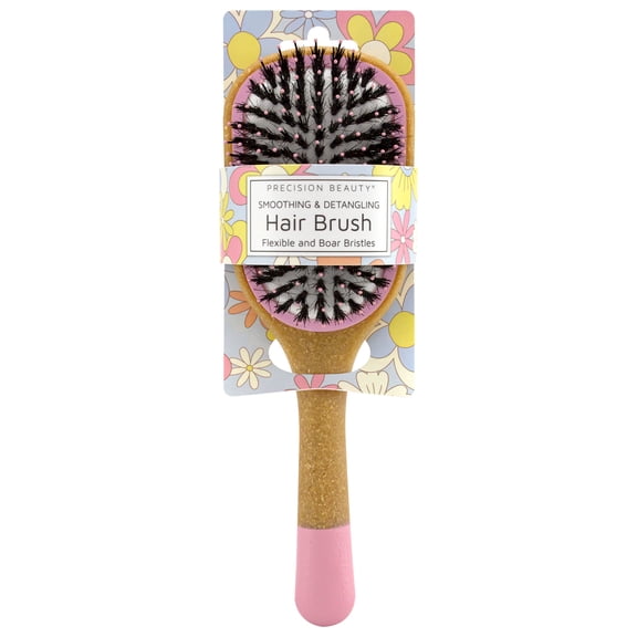 Precision Beauty by Swissco Smoothing & Detangling Hair Brush - Flexible & Boar Bristles, Pink Color-Dipped Handle