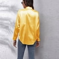thumbnail image 6 of Hfyihgf Women's Button Down V Neck Shirts Satin Silky Long Sleeve Office Work Blouse Elegant Business Plain Tunic Tops(Yellow,XL), 6 of 7