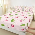 thumbnail image 3 of Homewish Kawaii Pink Cherry Queen Sheet Sets for Kids, Cute Cartoon Fruit Flat Sheet, Princess Style Queen Fitted Sheet, Breathable Home Decor, 4 Pieces, 3 of 7