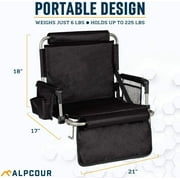 Alpcour Folding Portable Stadium Seat with Padded Backrest, Armrests, Storage Pockets, and Cup Holder - Black