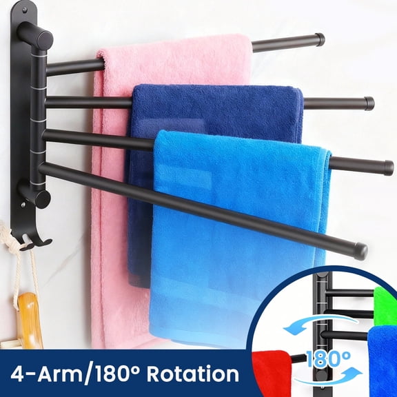 Ustris Swivel Towel Rack for Bathroom - 14.7'' Rustproof Towel Holder, Sturdy Towel Bar Wall Mounted, Space-Saving Towel Hanger, Bathroom Accessories, Home Decor, Apparment Essentials,  (Matte Black