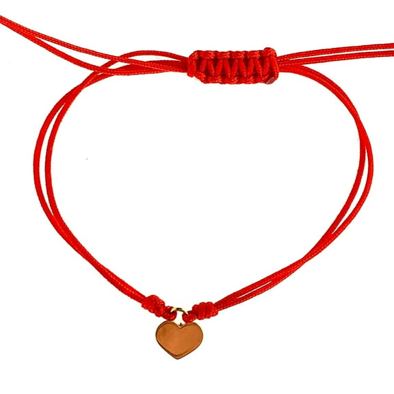18K Solid Yellow Gold Heart Red or Pink Macramé Adjustable bracelet