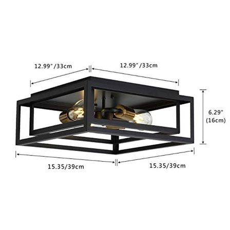 Aiwen 3-Light Farmhouse Caged Square Rectangle Flush Mount Light Industrial Linear Ceiling Lighting Country Rustic Fixture Antique Black Finish for Foyer Hallway Bedroom Kitchen Is