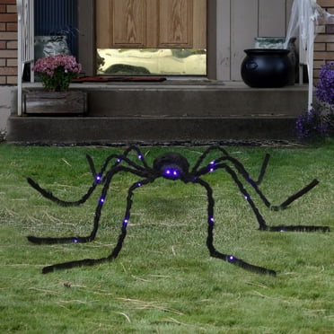 Fun Little Toys Halloween Giant Light Up Spider Decoration,Outdoor Scary Realistic Plastic Plush Fake Black Animated Spider Toys for House Yard Decor Indoor,Outdoor