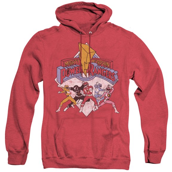 Power Rangers Retro Rangers Adult Heather Hoodie Sweatshirt Red