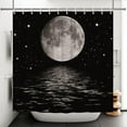 thumbnail image 3 of Full Moon Shower Curtain Moon Over Ocean Shower Curtain Black Ocean Sea Water Cloud Bathroom Decor Starry Sky Shower Curtain 72x84 Inch Polyester Fabric with Hooks, 3 of 6