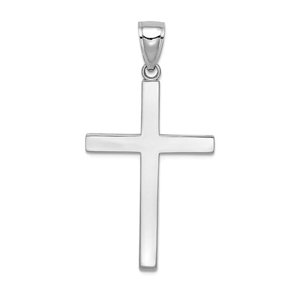 10k White Gold 3-d Stick Religious Faith Cross High Polish 36.4x20mm Wide Pendant Necklace for Women