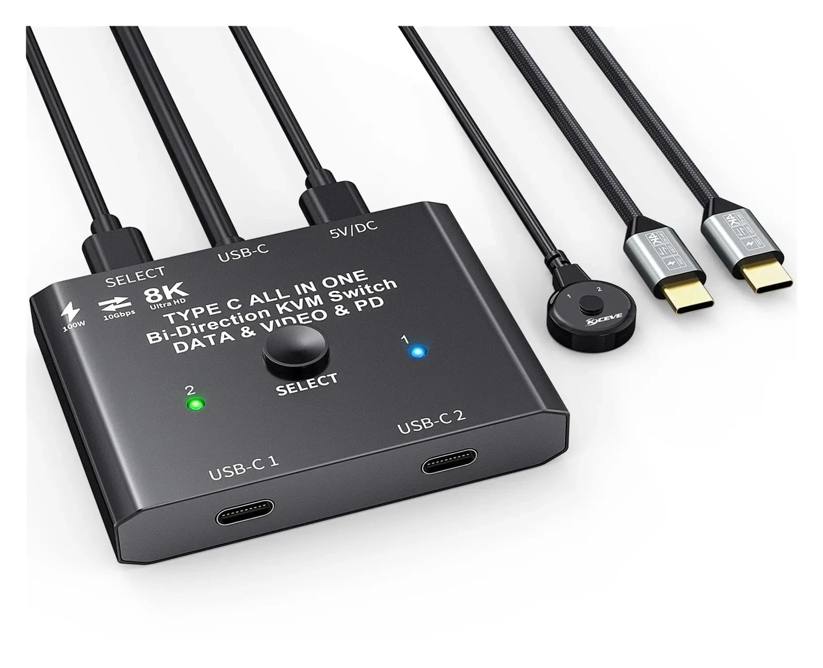 USB C Switch USB Type C KVM Switcher 8K@60Hz 4K@120Hz Video/10Gbps Data Transfer PD 100W Charging Compatible