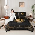 thumbnail image 4 of Manfei Initial Letter J Full Size Comforter Sets, Black Gold Monogrammed Bedding Comforter Set, Retro Tribal Aztec Geometric Reversible Bedding Sets, Ultra Soft Home Decor, 3pcs, 4 of 8