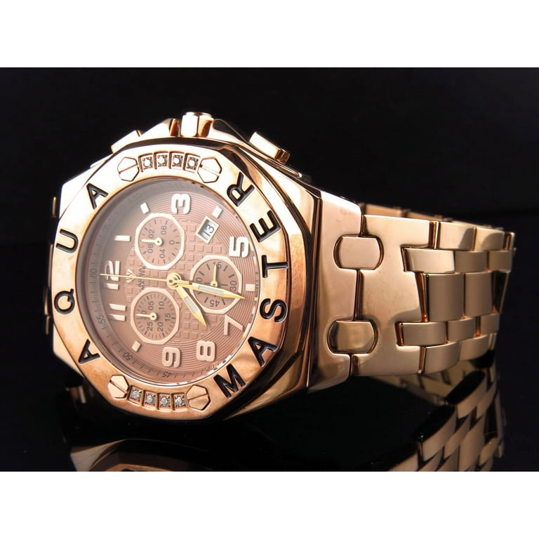Mens Aqua Master AP 45 MM Rose Stainless Steel Diamond Watch W#340