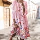 thumbnail image 4 of Qarigey Vestido Midi de manga larga estampado cuello gran columpio cintura alta ropa de mujer Vestidos Rosado METRO, 4 of 8