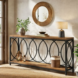 Tribesigns 70.9" Extra Long Console Table - 2-Tier Industrial Sofa Table, Rustic Brown, Behind Couch Or Hallway Entryway