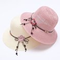 thumbnail image 2 of Sombrero plegable de paja de playa para niñas, gorro con lazo de color liso, a la moda, para el sol ER, 2 of 4