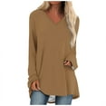 thumbnail image 1 of KIHOUT Spring Winter Womens Tops Solid Color T-shirt Long Sleeves Blouse V-Neck Casual Mid-Length Blouse Tops, 1 of 5