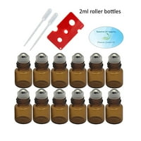 Essential Oil Amber Glass Glass 2ml Roller Bottles with Stainless Steel Balls (Pack of 12), Pipettes, and Essential Oil...