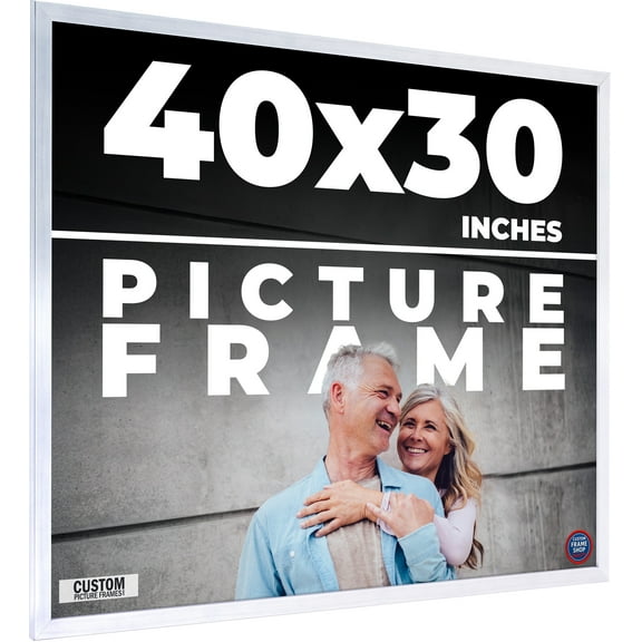 40x30 Frame Silver Stainless Steel Solid Wood Picture Frame | 0.75 Inch Moulding Width | Includes