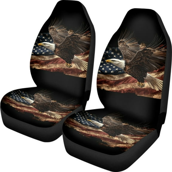 ZIATUBLE American Flag Car Seat Covers Sets Soft Front Seats Protector 2 Pcs Anti-Slip High Back Saddle Blankets Fit for SUV Sedan Van Automotive Interior Accessories for 4th of July