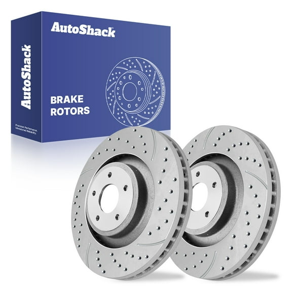 AutoShack Front Vented Drilled & Slotted Coated Brake Rotors Silver Matte Finish 2-PC Set Replacement for 2012-2014 Chrysler 200 2012-2014 Dodge Avenger TurboGuard 13.39" (340 mm)