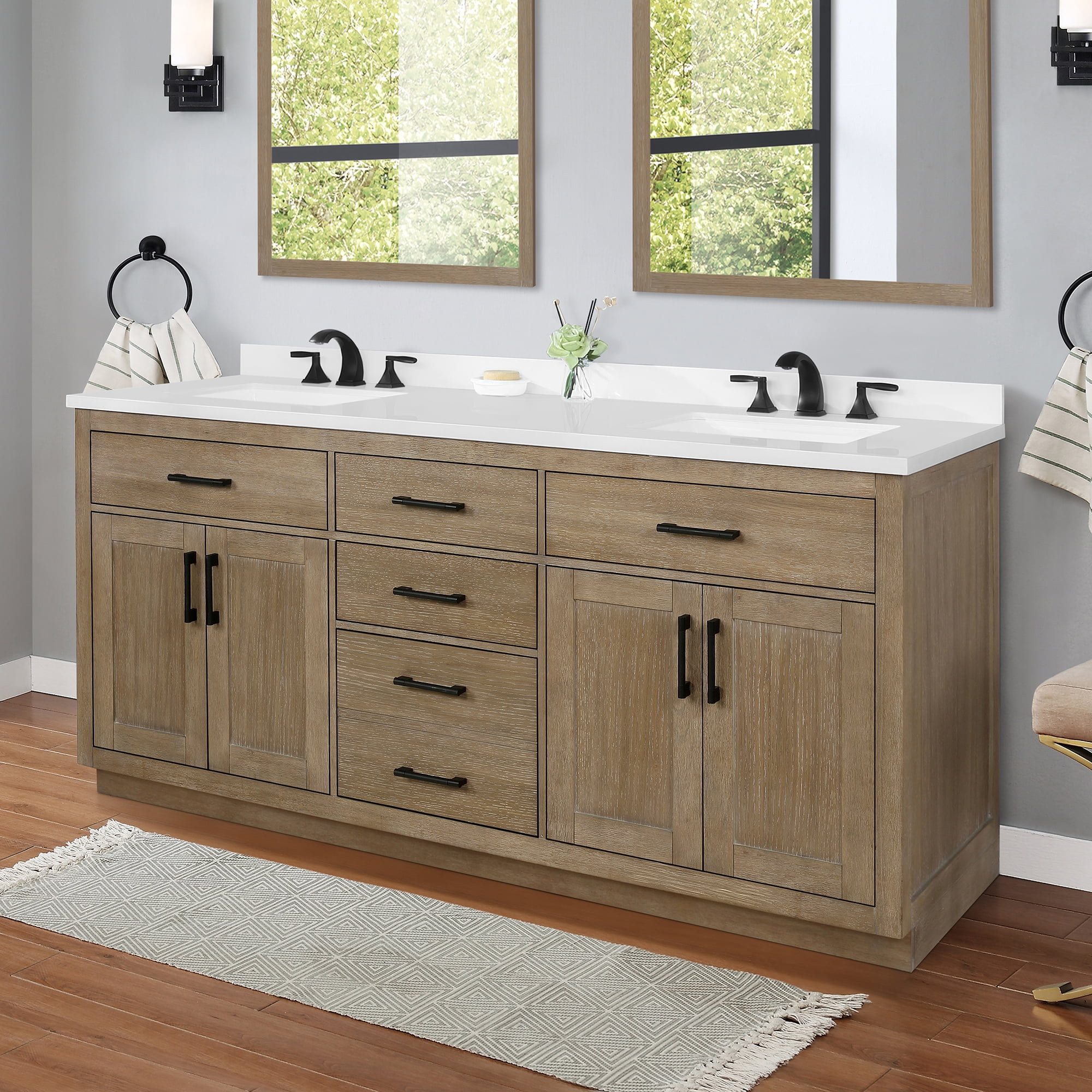 Ove Decors Bailey 72 W x 22" D Freestanding Bathroom Vanity with Double Sink, Driftwood Oak